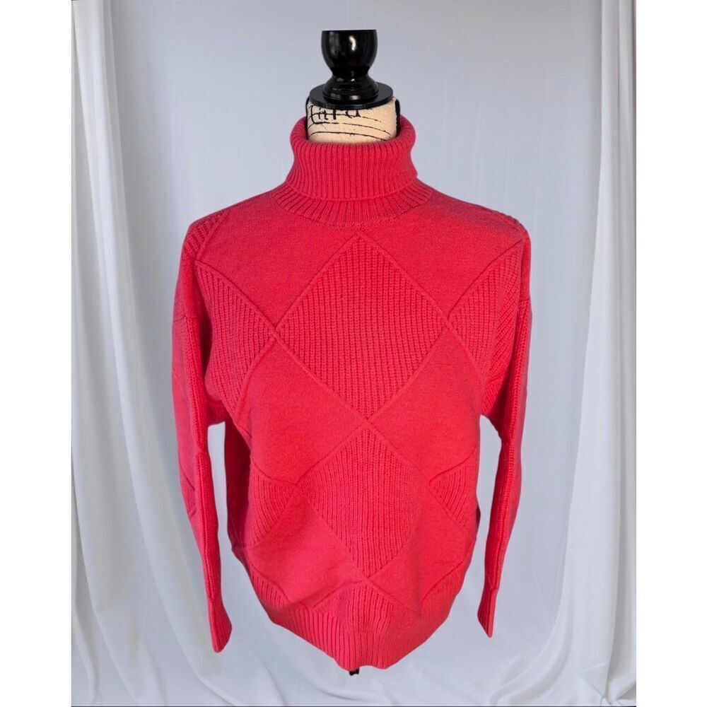 No Brand Women Size Medium Coral Pink Acrylic Blend Pullover Turtleneck Sweater